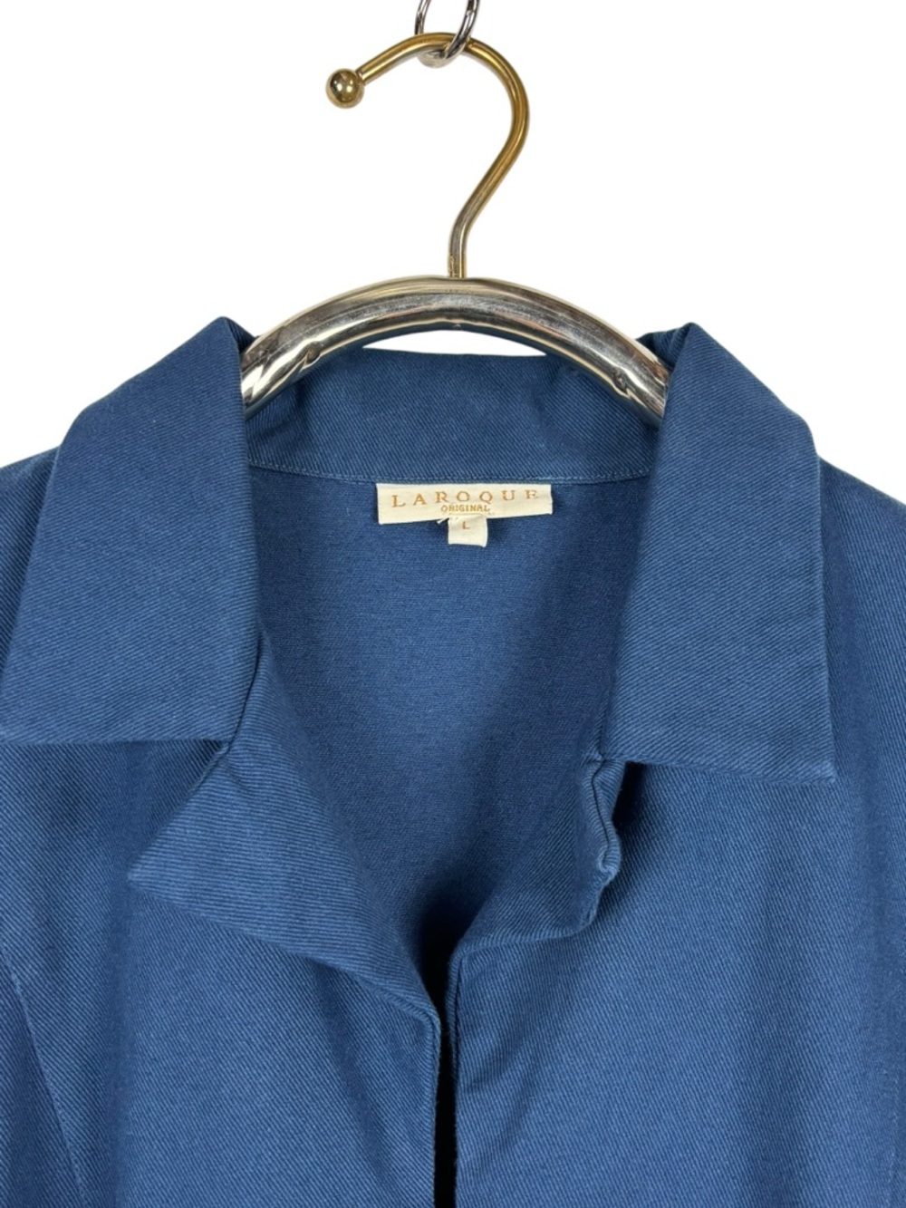 LAROQUE ALY BLUE COTTON TWILL COLLARED BELTED SHORT SLEEVE MIDI DRESS - Picture 14 of 16